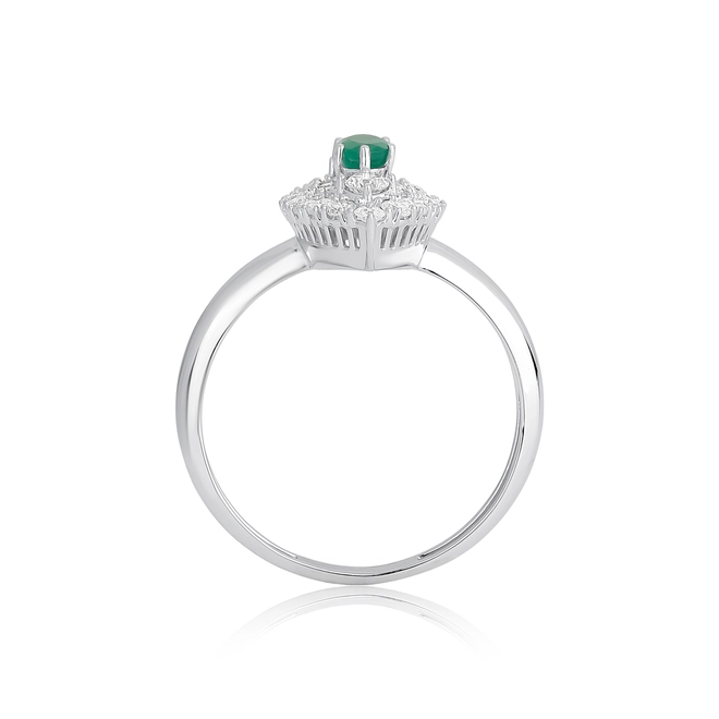 Anel gema oval de Esmeralda ouro branco 18k com Diamantes 2