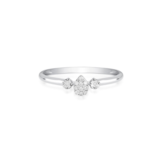 Anel gota em ouro branco 18k aro e pavê com 6pts de Diamantes 3