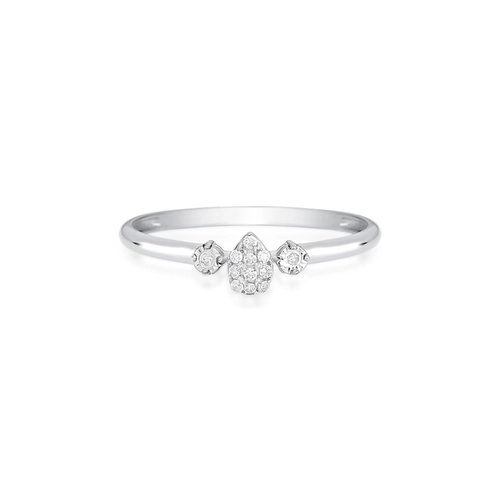 Anel gota em ouro branco 18k aro e pavê com 6pts de Diamantes