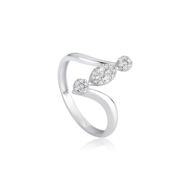 Anel aro ondulado geométrico ouro branco 18k com Diamantes 1