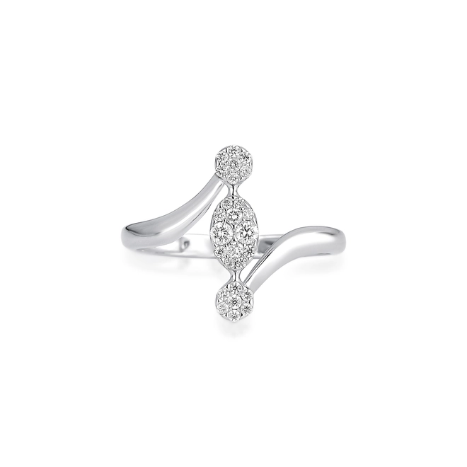Anel aro ondulado geométrico ouro branco 18k com Diamantes 3