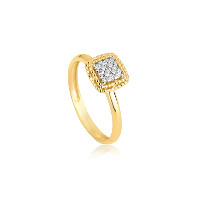 Anel quadrado ouro 18k com 9pts de Diamantes rodinados 1
