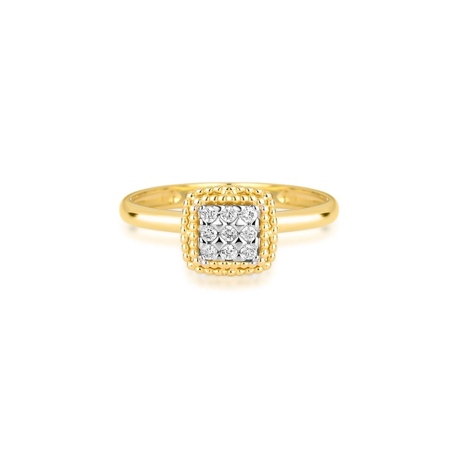 Anel quadrado ouro 18k com 9pts de Diamantes rodinados 3