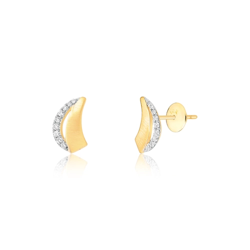 Brinco Stud fosco ouro 18k com fio de Diamantes rodinados