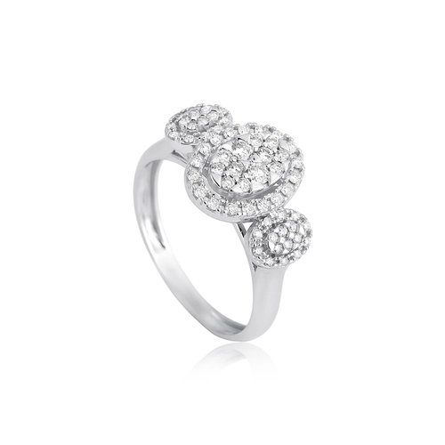Anel círculos ovais ouro branco 18k com 42pts de Diamantes