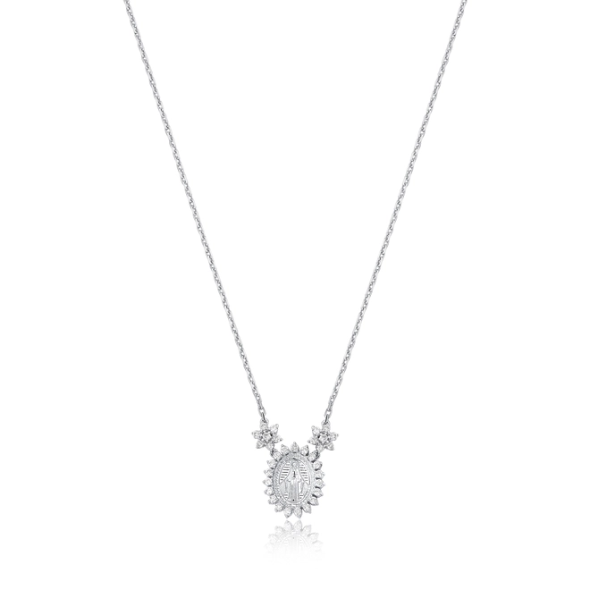 Gargantilha Nossa Senhora das Graças ouro branco 18k com Diamantes 1