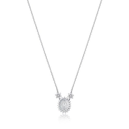 Gargantilha Nossa Senhora das Graças ouro branco 18k com Diamantes