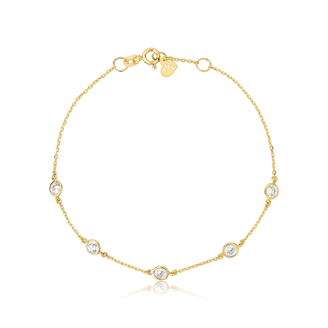 Pulseira articulada de elos ouro 18k com gemas de Zircônia 16/17CM 1