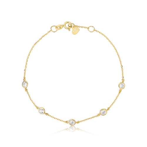 Pulseira articulada de elos ouro 18k com gemas de Zircônia 16/17CM