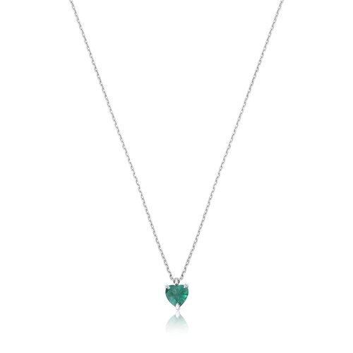 Gargantilha Selection corrente ouro branco 18k com pingente coração 36pts de Esmeralda