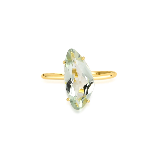 Anel aro ouro 18k com gema triangular irregular facetada de Prasiolita 3