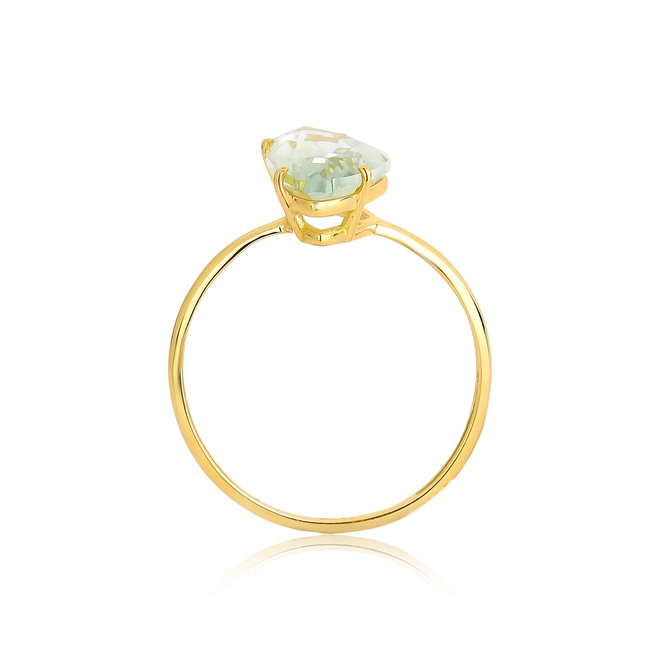 Anel aro ouro 18k com gema triangular irregular facetada de Prasiolita 2