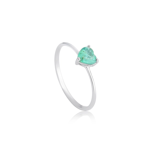 Anel Selection coração ouro branco 18k com 36pts de Esmeralda