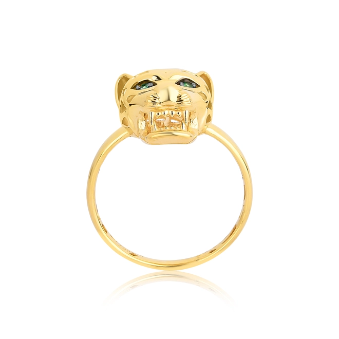 Anel cabeça de pantera vazada ouro 18k com olhos de Esmeraldas 2