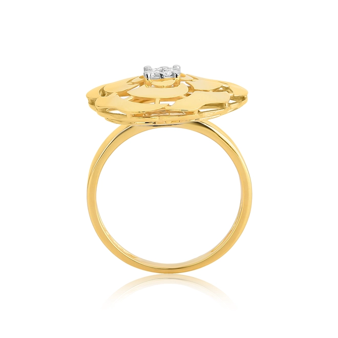 Anel flor pétalas polida ouro 18k miolo de 7,4pts de Diamantes 2