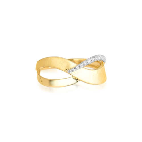 Anel infinito fosco polido ouro 18k filete de Diamantes rodinados
