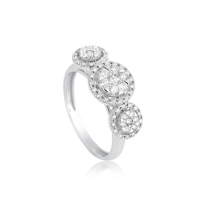 Anel três círculos ouro branco 18k com Diamantes rodinados 1