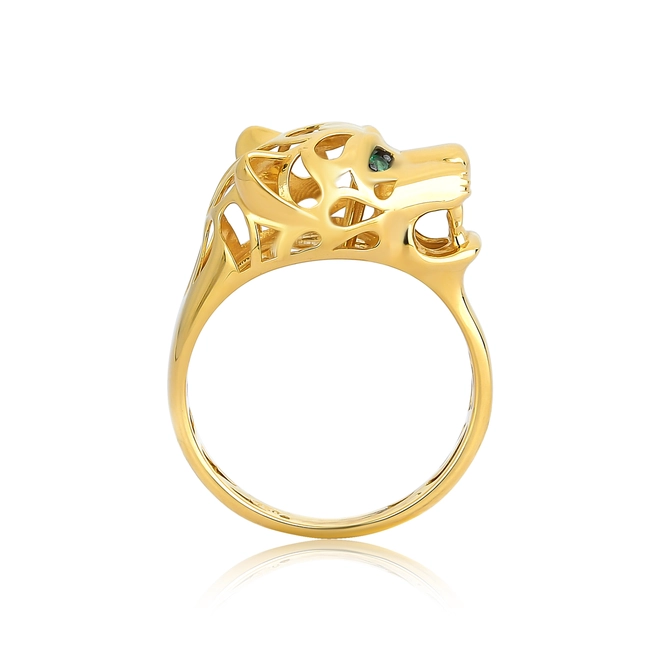 Anel aro cabeça de pantera ouro 18k com olhos de Esmeralda 2