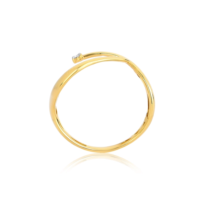 Anel aro fio tubular polido ouro 18k triângulo de Diamantes rodinados 2
