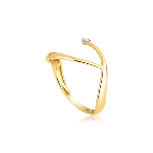 Anel aro fio tubular polido ouro 18k triângulo de Diamantes rodinados
