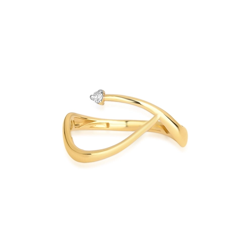 Anel aro fio tubular polido ouro 18k triângulo de Diamantes rodinados
