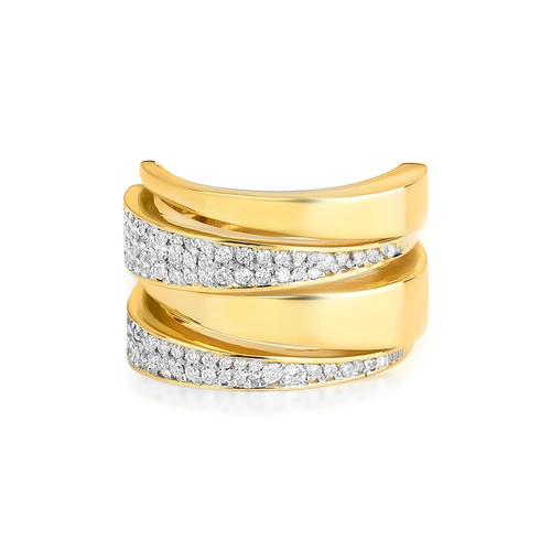 Anel geométrico abaulado ouro 18k aros polidos e Diamantes