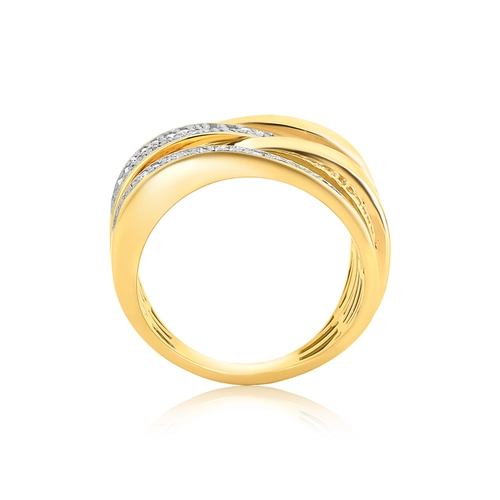 Anel geométrico abaulado ouro 18k aros polidos e Diamantes