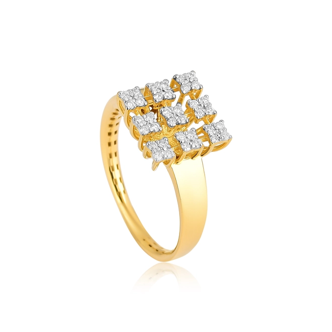 Anel chuveiro quadrado ouro 18k com 22pts de Diamantes 1