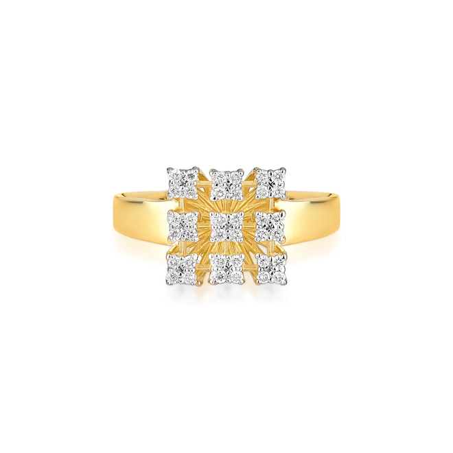 Anel chuveiro quadrado ouro 18k com 22pts de Diamantes 3