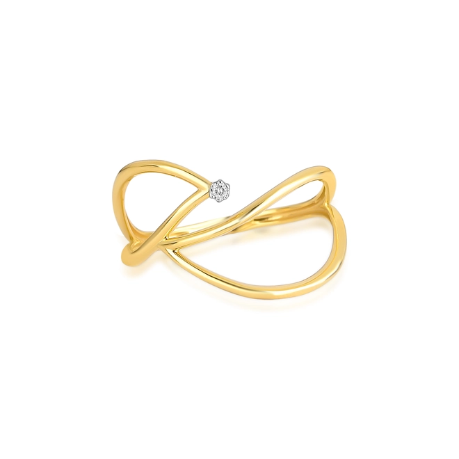 Anel geométrico fio tubular ouro 18k flor de Diamante 3