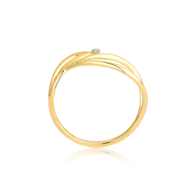Anel geométrico fio tubular ouro 18k flor de Diamante 2