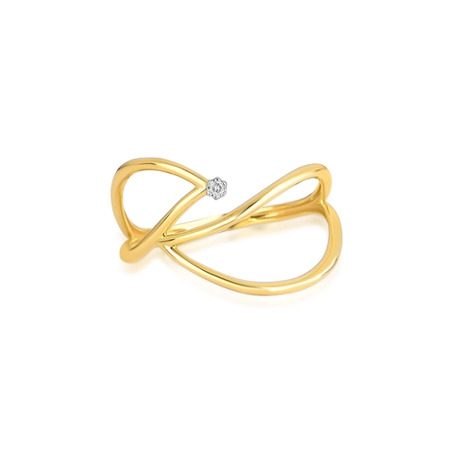 Anel geométrico fio tubular ouro 18k flor de Diamante