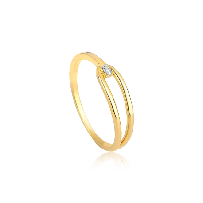 Anel fio tubular ouro 18k meio aro duplo com Diamante 1