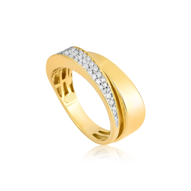 Anel geométrico meio aro polido ouro 18k com pavê de 26pts de Diamantes 1