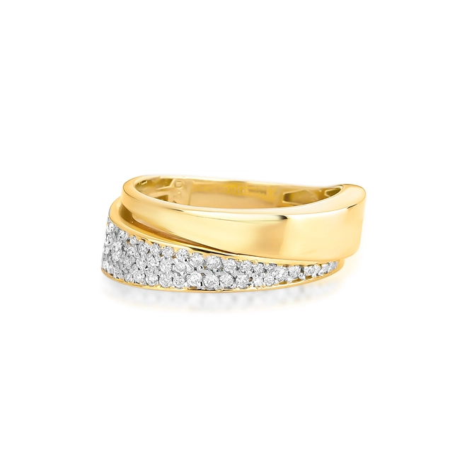 Anel geométrico meio aro polido ouro 18k com pavê de 26pts de Diamantes 3