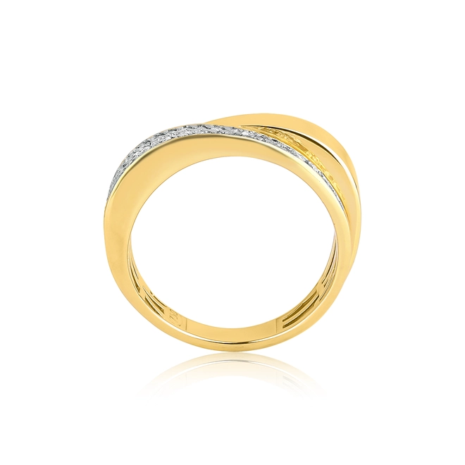 Anel geométrico meio aro polido ouro 18k com pavê de 26pts de Diamantes 2