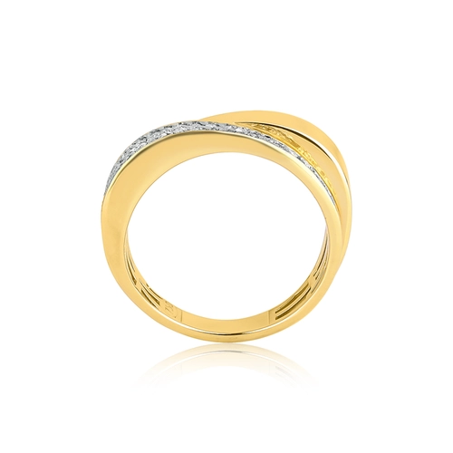 Anel geométrico meio aro polido ouro 18k com pavê de 26pts de Diamantes