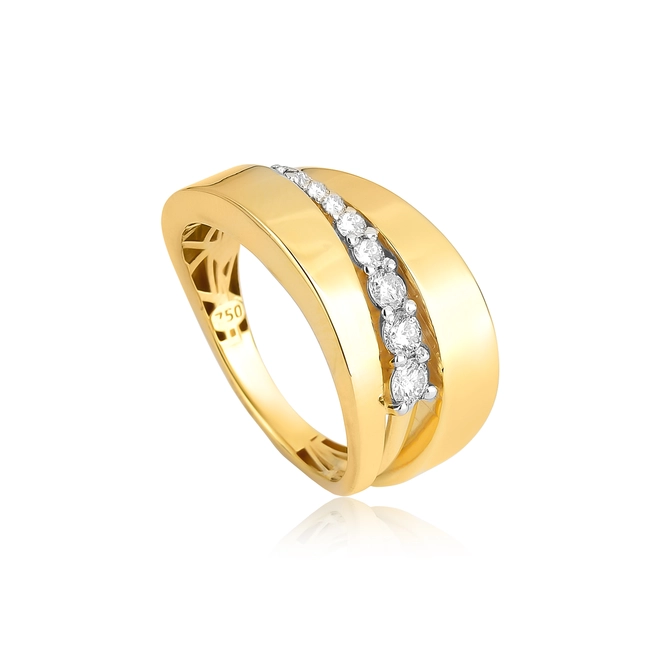 Anel três aros ouro 18k dois polidos e um com Diamantes 1