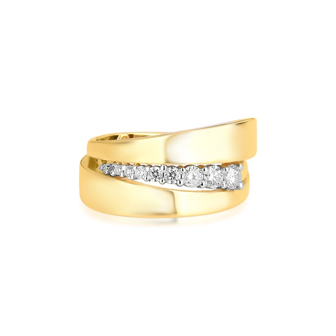 Anel três aros ouro 18k dois polidos e um com Diamantes 3