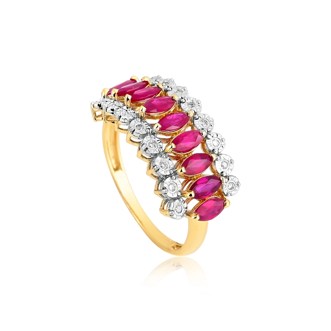 Anel navetes de Rubi ouro 18k com 10pts de Diamantes 1