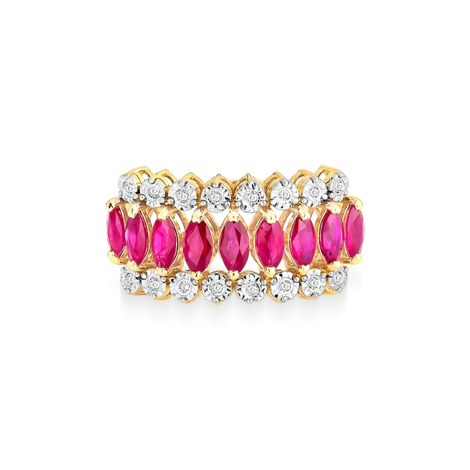 Anel navetes de Rubi ouro 18k com 10pts de Diamantes 3