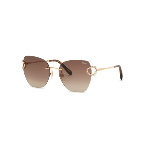 Óculos de Sol Chopard SCHM14S 5708FC Metal Rose com lentes na cor Marrom Degradê