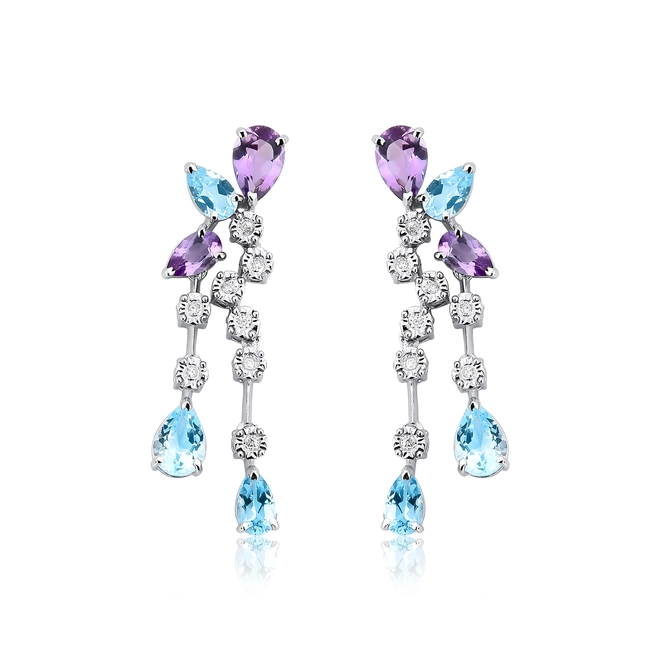 Brinco pingente ouro branco 18k com mix de Gemas e Diamantes 1