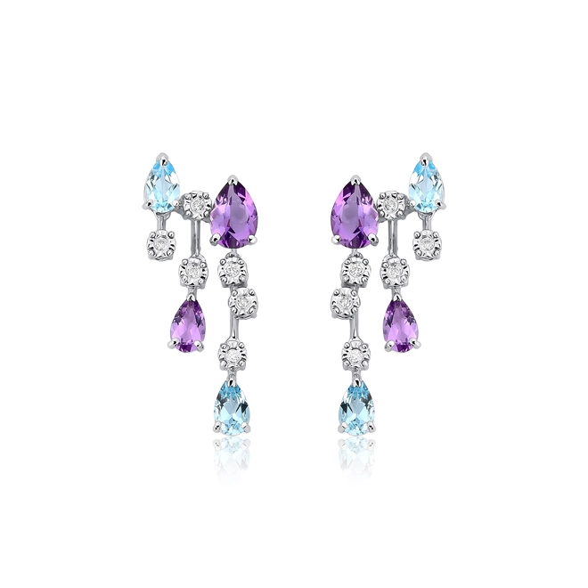 Brinco Ear cuff pingente ouro branco 18k mix de Gemas e Diamantes 1