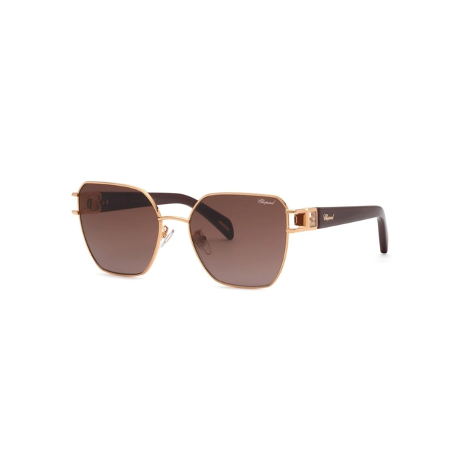 Óculos de Sol Chopard Happy Diamonds SCHM22S 578FCY Metal Rose com lentes na cor Marrom Degradê 1