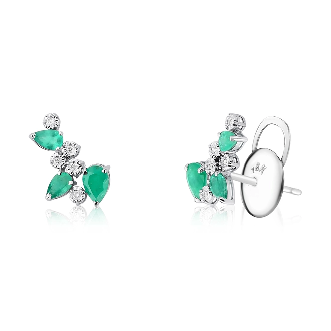 Brinco Ear cuff gotas ouro branco 18k com Esmeraldas e Diamantes 1