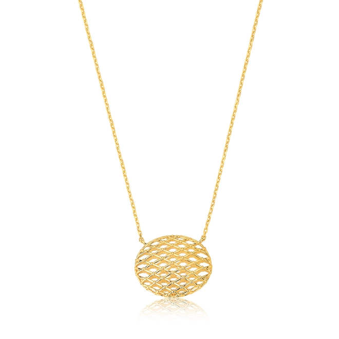 Gargantilha Prenda corrente ouro 18k pingente geométrico oval telado 1