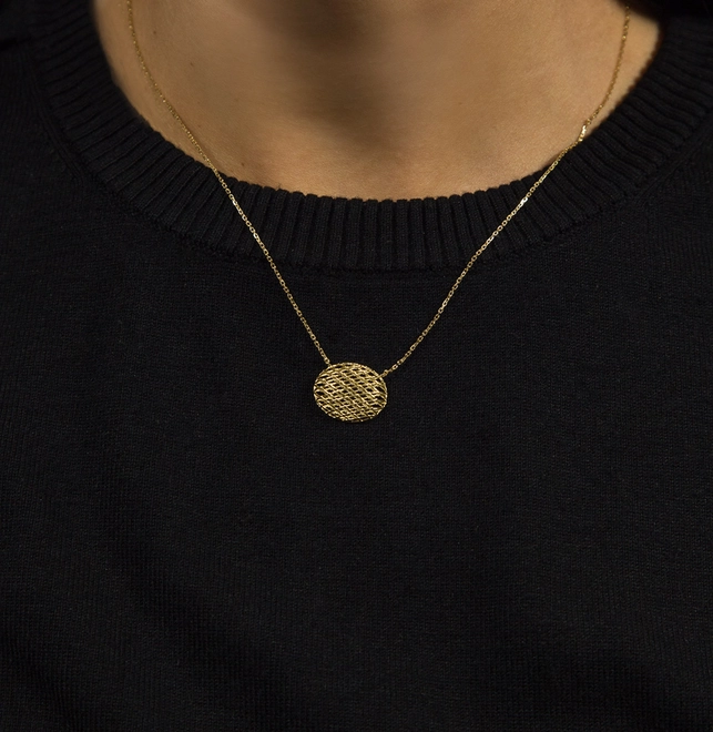Gargantilha Prenda corrente ouro 18k pingente geométrico oval telado 2