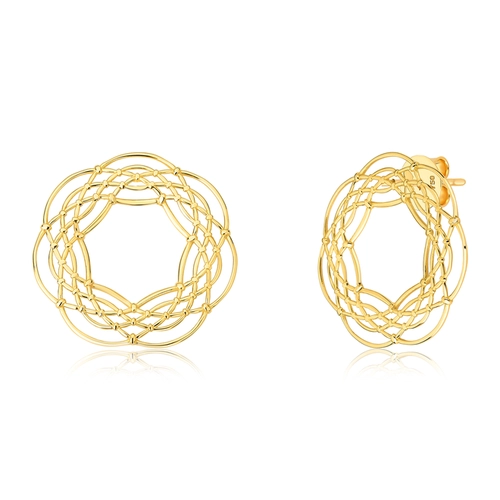 Brinco Prenda geométrico 1 ouro 18k mandala telada vazada