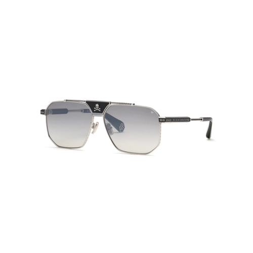 Óculos de Sol Philipp Plein SPP152M 63K07X Titânio Prata com lentes na cor Cinza Espelhado Degradê